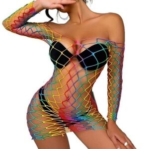 Rainbow sexy fishnet dress